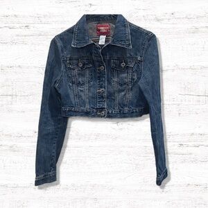 Guess cropped distressed denim jacket size Medium